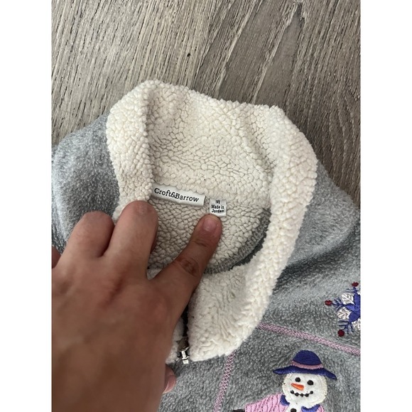 Croft & Barrow Holiday Fleece Jacket Cozy Shabby Chic Snowman Embroidered M - Picture 5 of 9